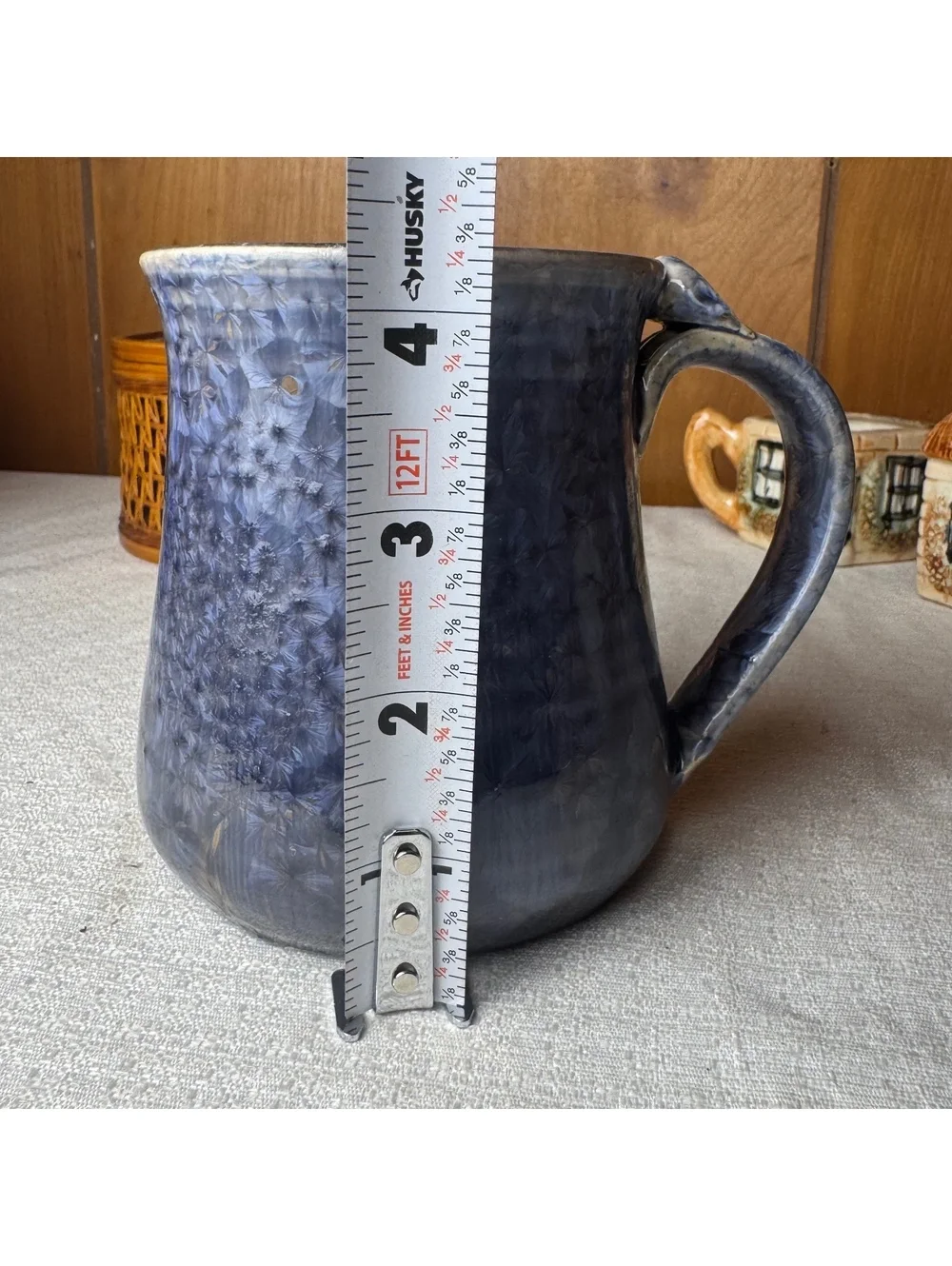 Vintage Studio Pottery Blue Crystalline Glaze Mug Handmade Signed 4.25 Inch